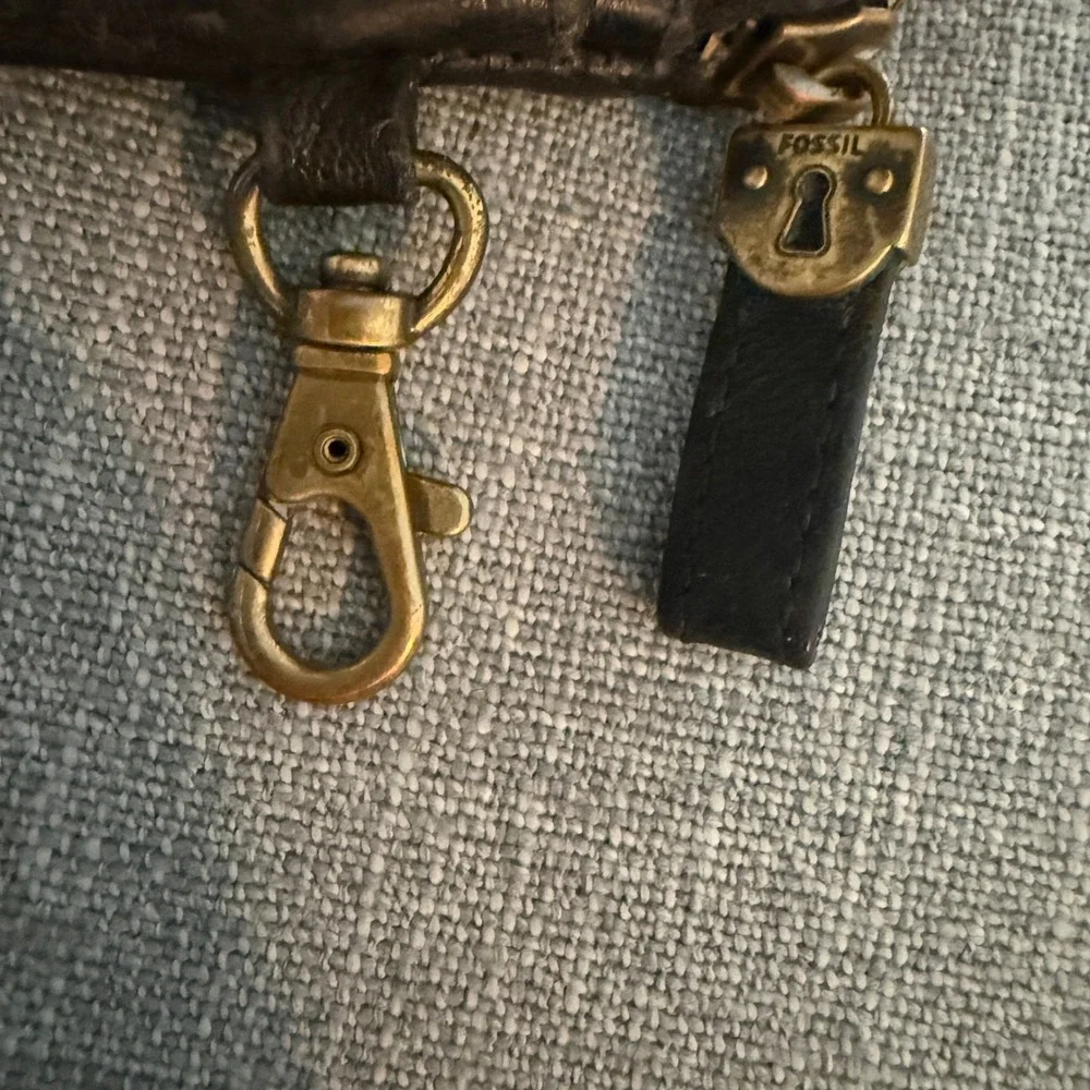 Fossil‎ Black Leather Keyhole Coin Purse ID Card Holder Wallet Brass Hardware